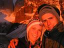 Us, at sunrise and SO happy to be looking at the amazing Torres del Paine, a place weve seen pictures of for years and didnt think wed get to this soon!
